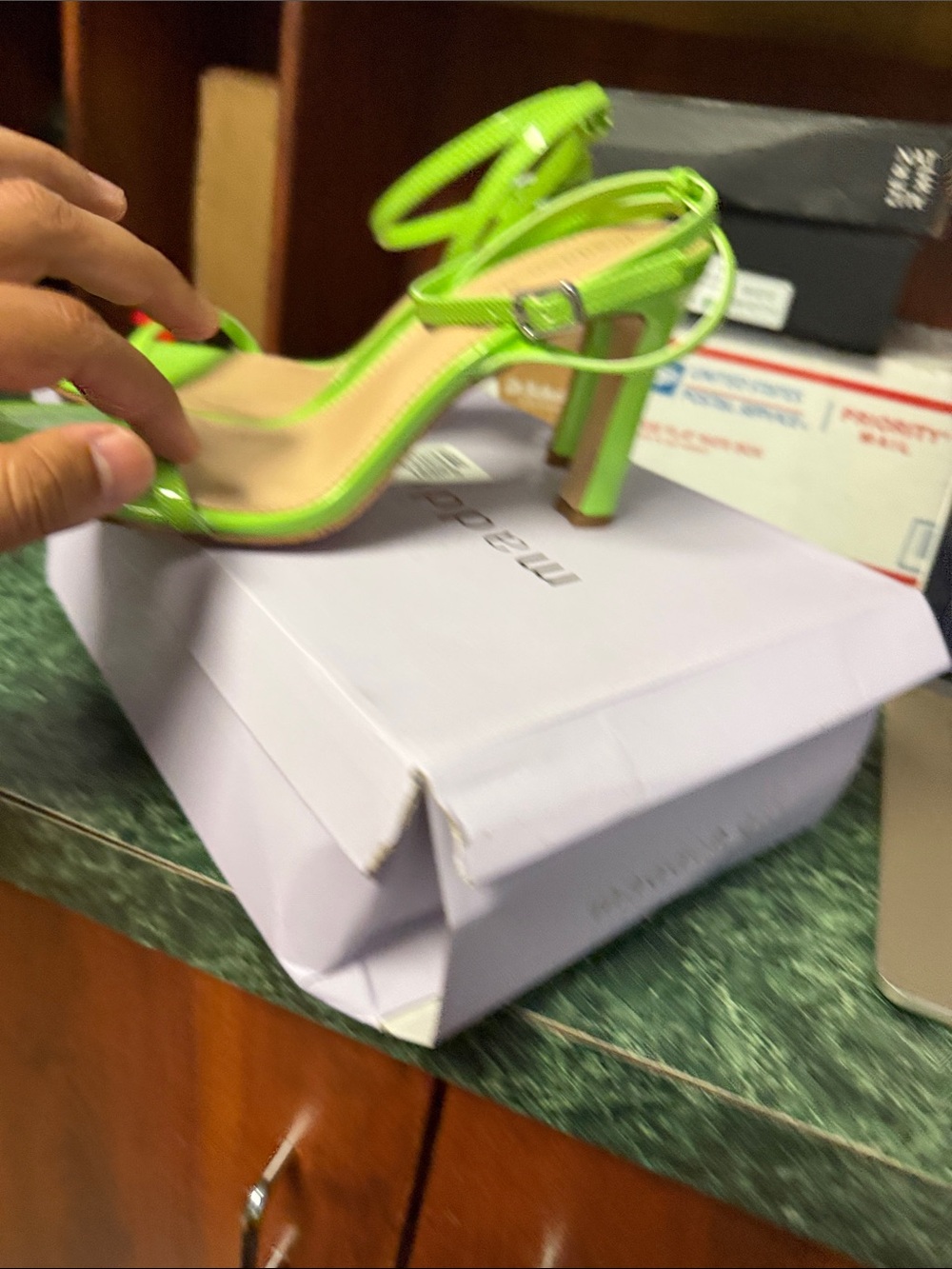 Madden Girl Neon Green Patent T-Strap Heels - Picture 3 of 4